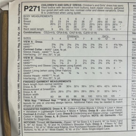 McCall's P271 Children's and Girls' Dress Pattern  - Size 7-8-10 - Picture 4 of 5